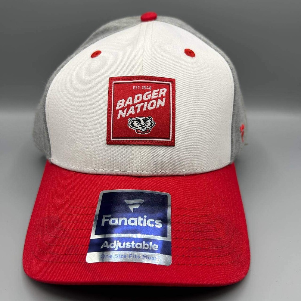 Wisconsin Badgers Hat Men White‎ Red Embroidered Fanatics Strap Back Cap Cotton